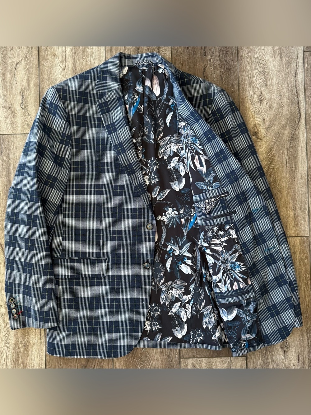 Robert Graham Blazer Men’s Size 42 Cotton Linen Textured Navy Plaid Sport Coat